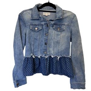 Y2K Boho Corset Back Denim Jacket Peplum Fairy Grunge Size XS